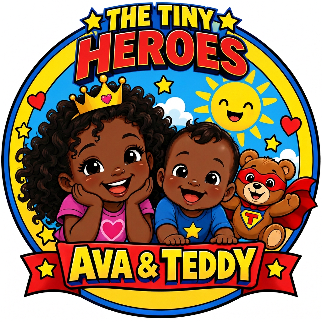 The Tiny Heroes, Ava and Teddy with their superhero bear